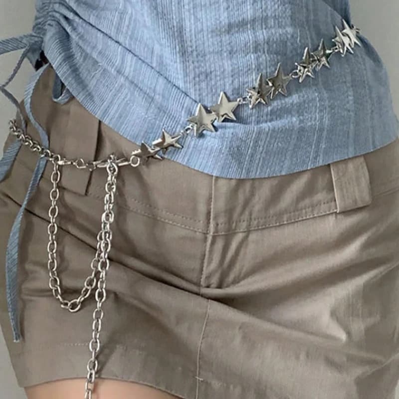 Cintura a catena a stella Cintura in metallo occidentale per donna Cinture a catena punk per abiti Jeans Cintura a catena in vita Y2k Emo Gioielli per il corpo