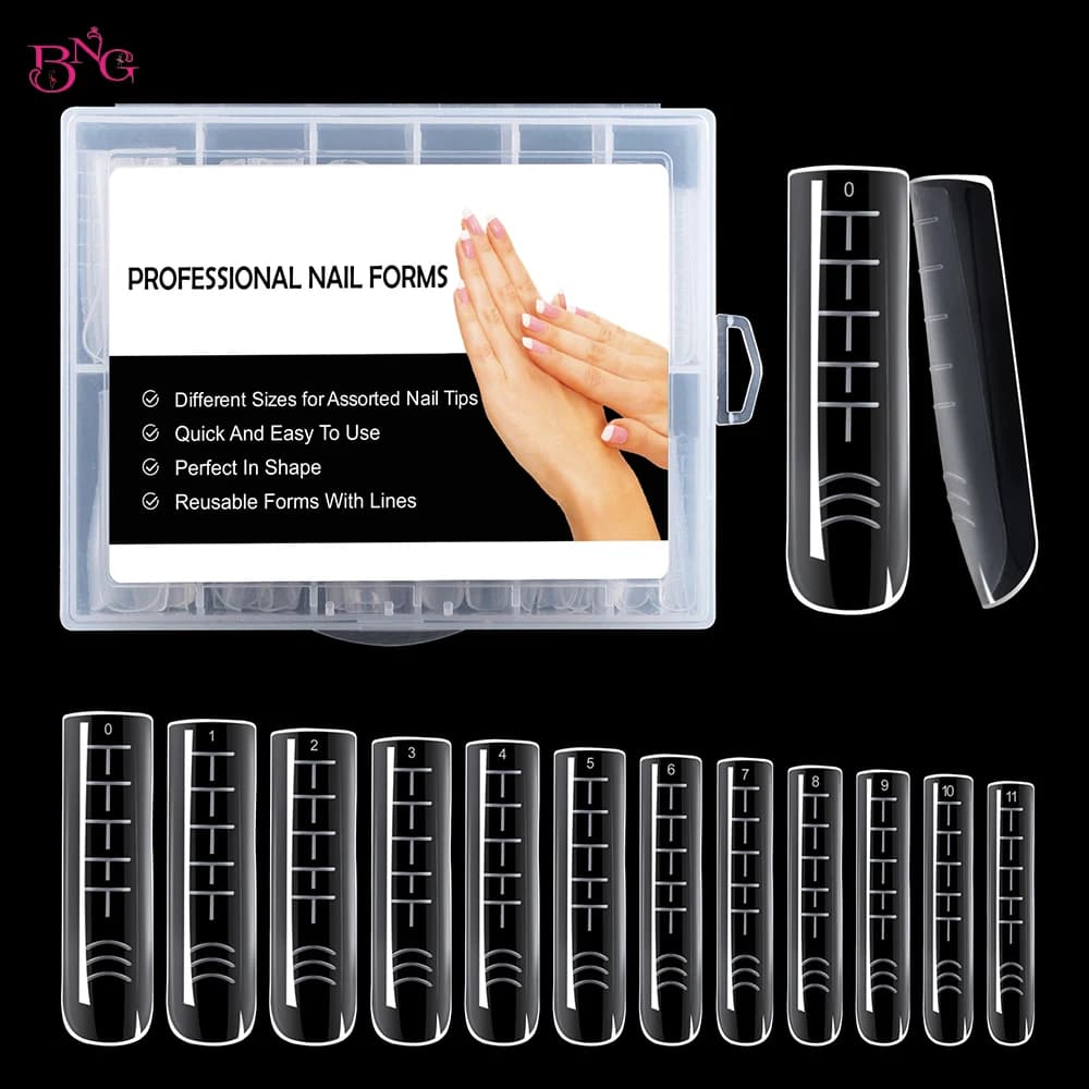 Gel per unghie poli Doppia forma Gel per estensione unghie Stampo superiore Trasparente Copertura completa Punte per unghie finte quadrate con strumenti per manicure in scala