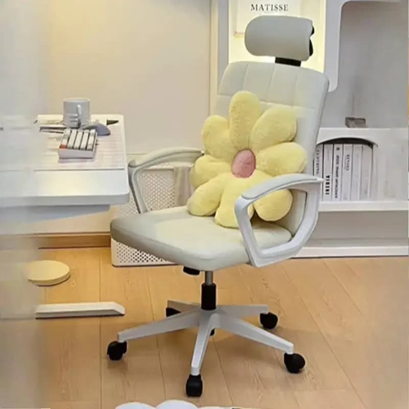 Sedia da Ufficio Beige con Poggiapiedi e Supporto per la Testa, Reclinabile, Oversize, Rilassante, con Braccioli, Design Elegante, Sedia da Scrivania, Arredamento per Ufficio