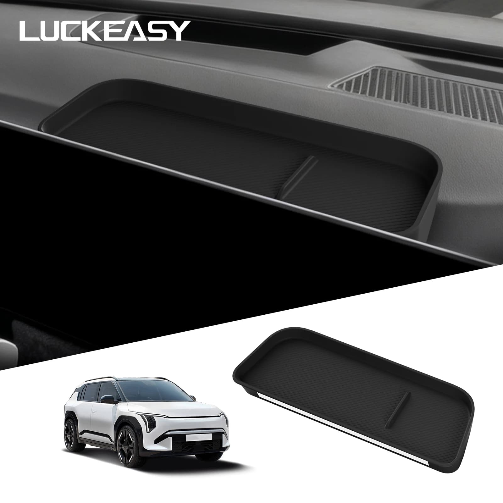 Organizer per Cruscotto KIA EV3 2024 2025, Scatola Portaoggetti Posteriore per Display, Accessori Interni Auto in Silicone, Nero