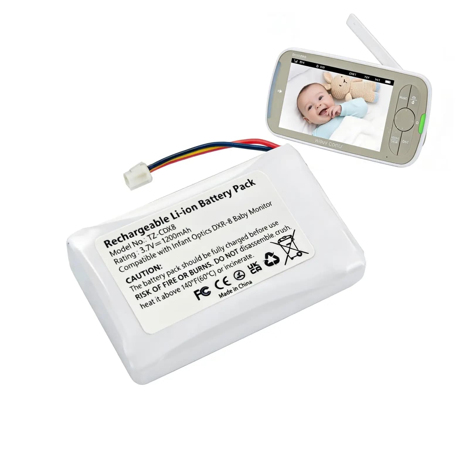 Batteria di ricambio agli ioni di litio da 3,7 V 1200 mAh per Sp 803048 compatibile con il baby monitor Infant Optics DXR-8 (solo per DXR-8, non Pro)