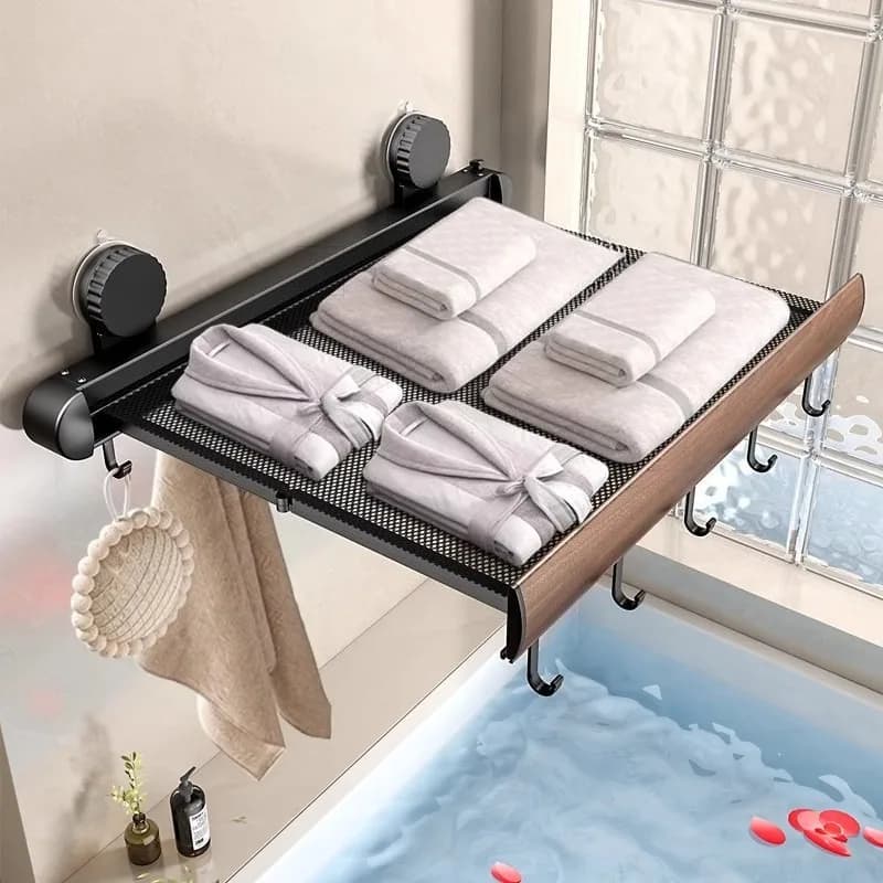 Bathroom Towel Storage Shelves No Drill Wall-mounted Towel Racks Telescopic Durable Hanging Hook Bathroom Accessories Organizer