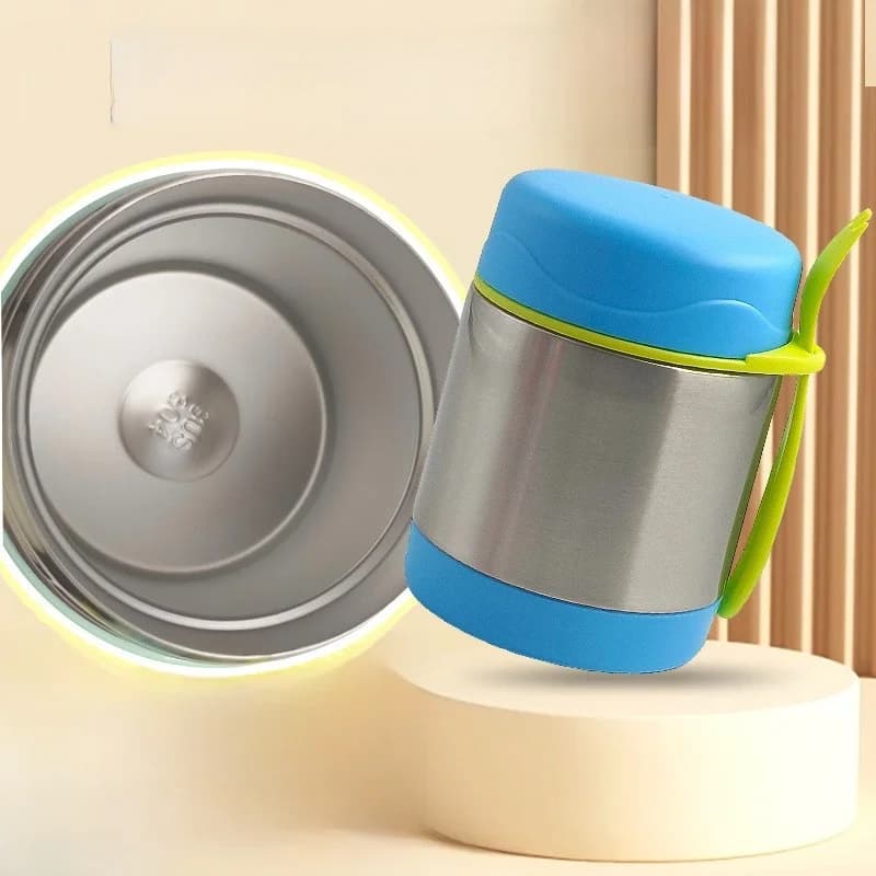 Tazza Termica Portatile a Doppio Strato in Acciaio Inox 304 con Cucchiaio, Contenitore per Pasti da Asporto, Design Cartoon