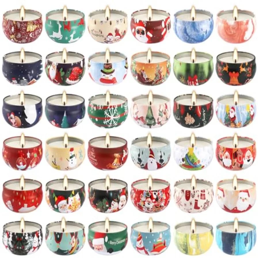 Set di 36 Candele Profumate Natalizie, Calendario dell'Avvento 2025, Confezione Regalo di Candele in Barattolo da 2,5 oz con Fragranza Intensa, per Decorazioni Profumate per la Casa