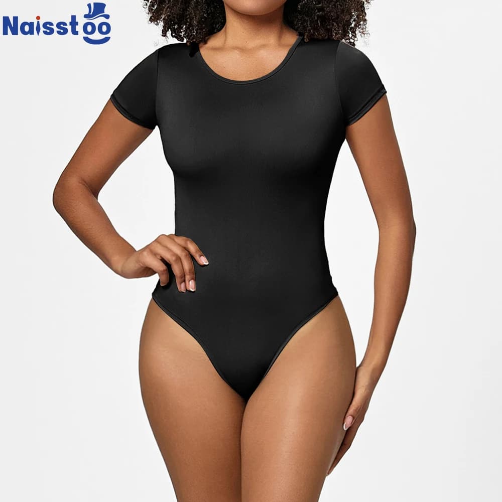 Perizoma Body Shapewear Body leggero per il controllo della pancia Manica corta Body Shaper Body Ganci regolabili Cavallo Tuta estiva