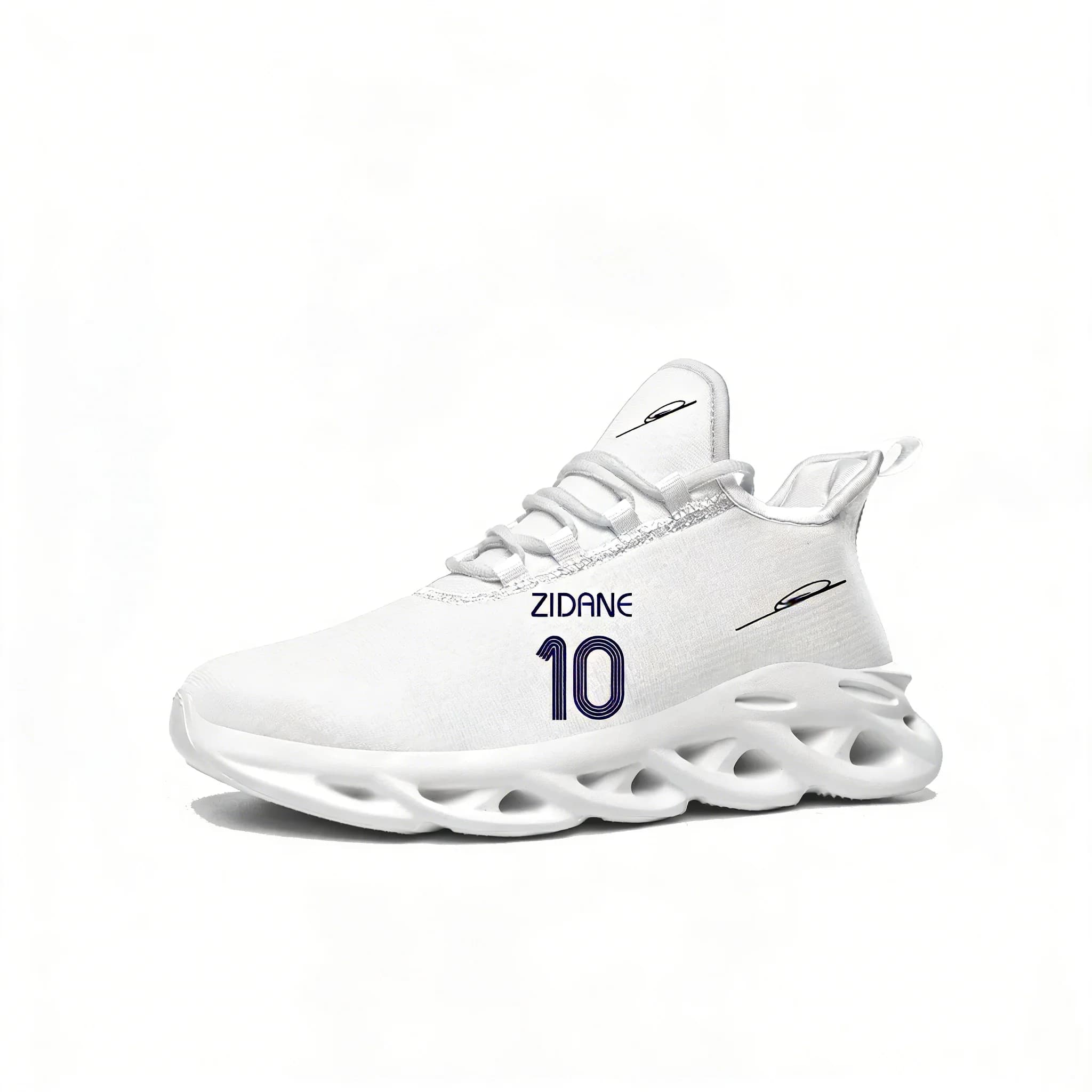 Scarpe da Ginnastica Zidane N.10, Sneakers Sportive Unisex, Scarpe da Corsa, Calzature in Rete con Lacci, Design Personalizzato, Bianche