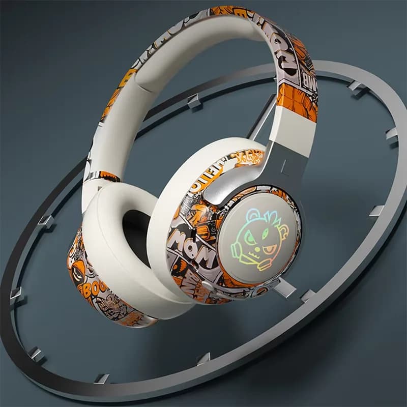 Cuffie Wireless Bluetooth 5.3 per Gaming, Bassa Latenza, Microfono con Cancellazione del Rumore, Luce RGB, Cuffie Over-ear per PC
