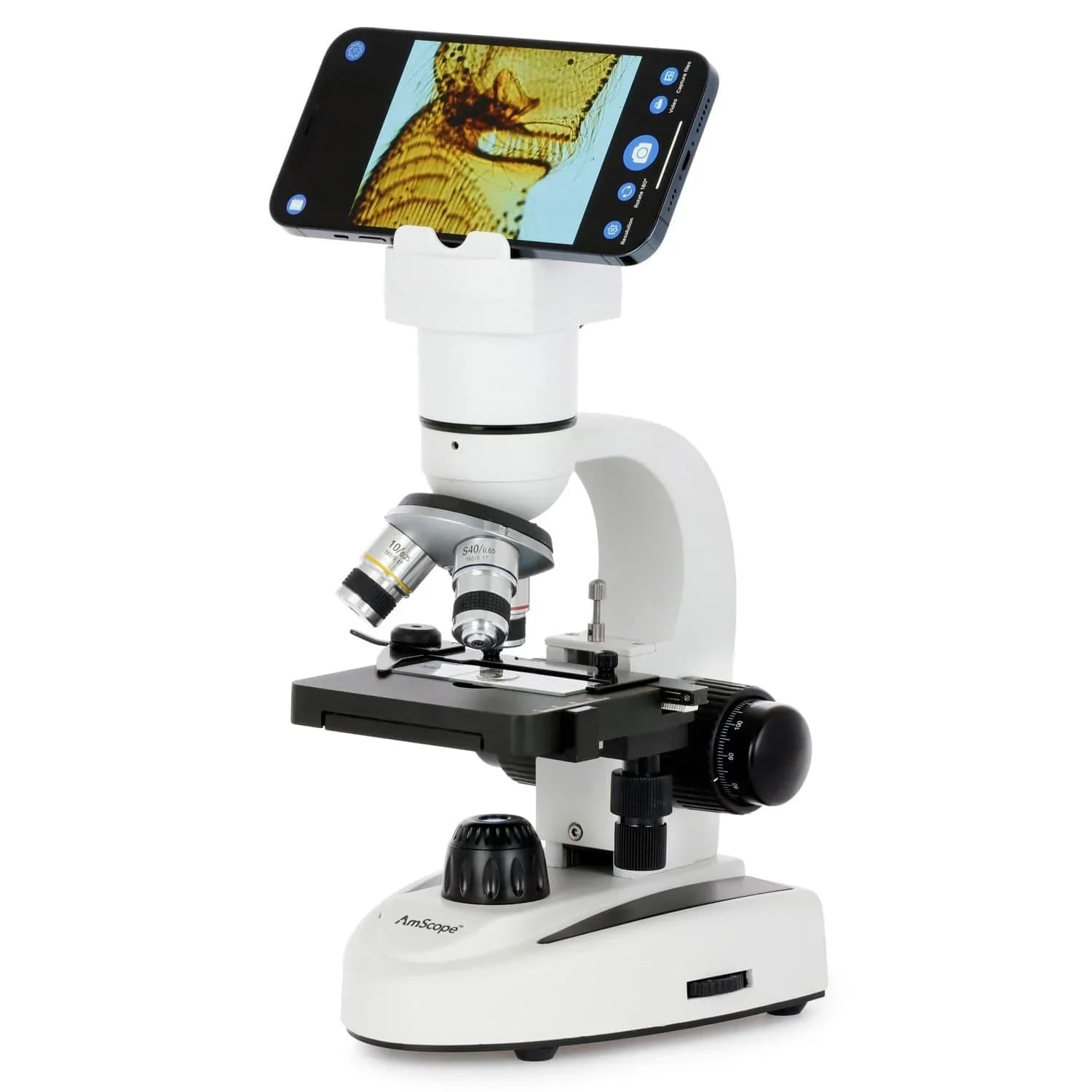 Microscopio composto digitale AmScope 2.0MP Wi-Fi Full HD 1080p + fase meccanica per dispositivi intelligenti