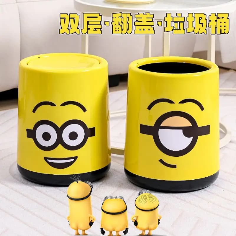 Kawaii Minions Creative Double Bin Simple Indoor Trash Can Home Cartoon Living Room Light Luxury Instagram Style Wastebasket Toy
