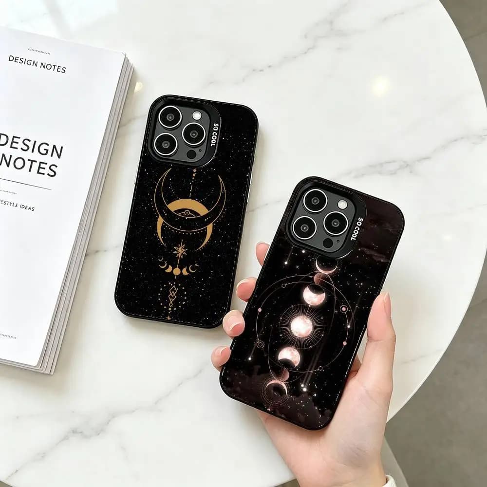 moon Tarot Mystery totem Phone Case For iPhone 17,16,15,14,13,12,11 Plus,Pro Max,XS,Colored Silver Plated Inside Cover