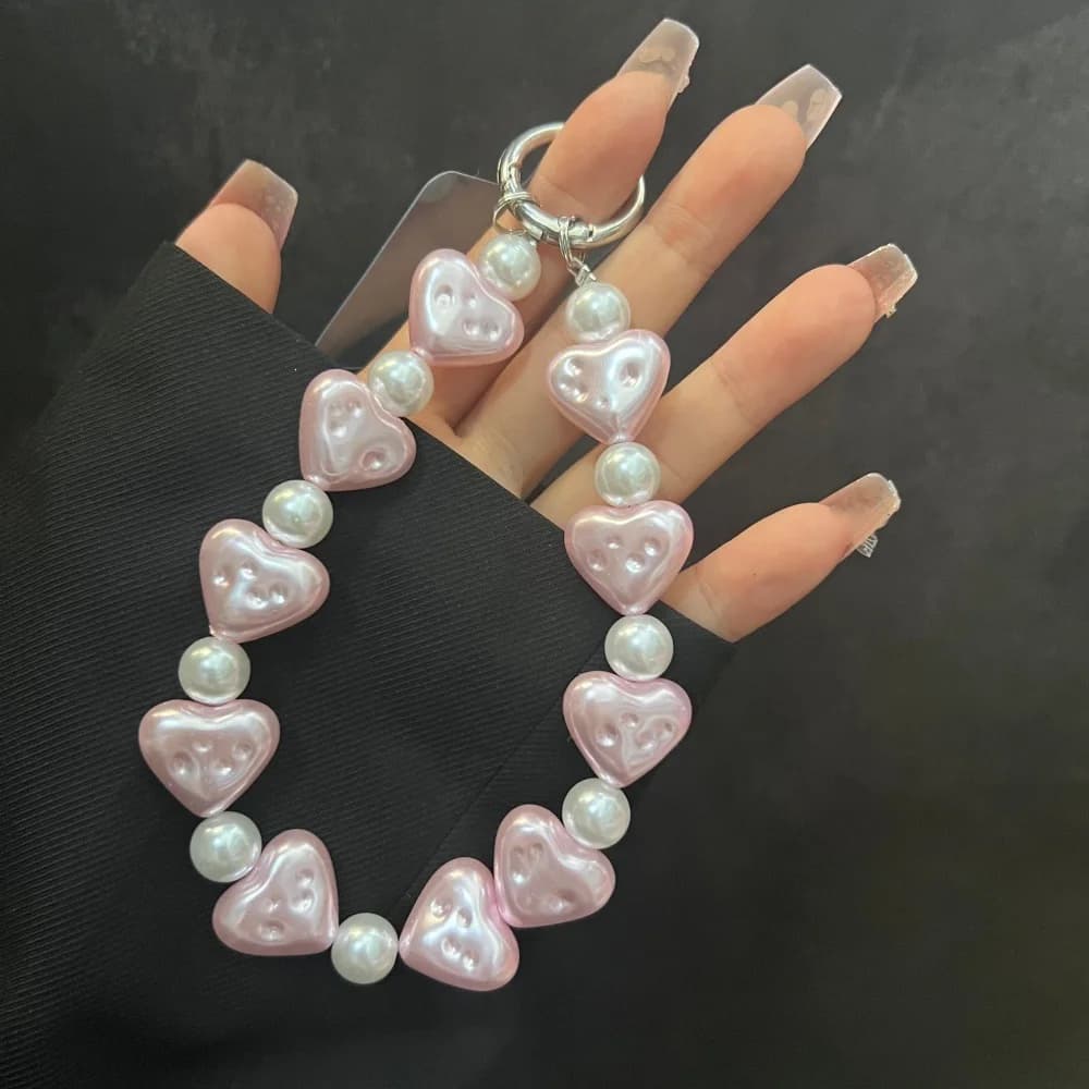 Personalizzato Creativo Amore Perle di plastica Perline Catena portatile da polso Breve corda sospesa con clip Custodia per telefono Ciondolo per borsa chiave per auto
