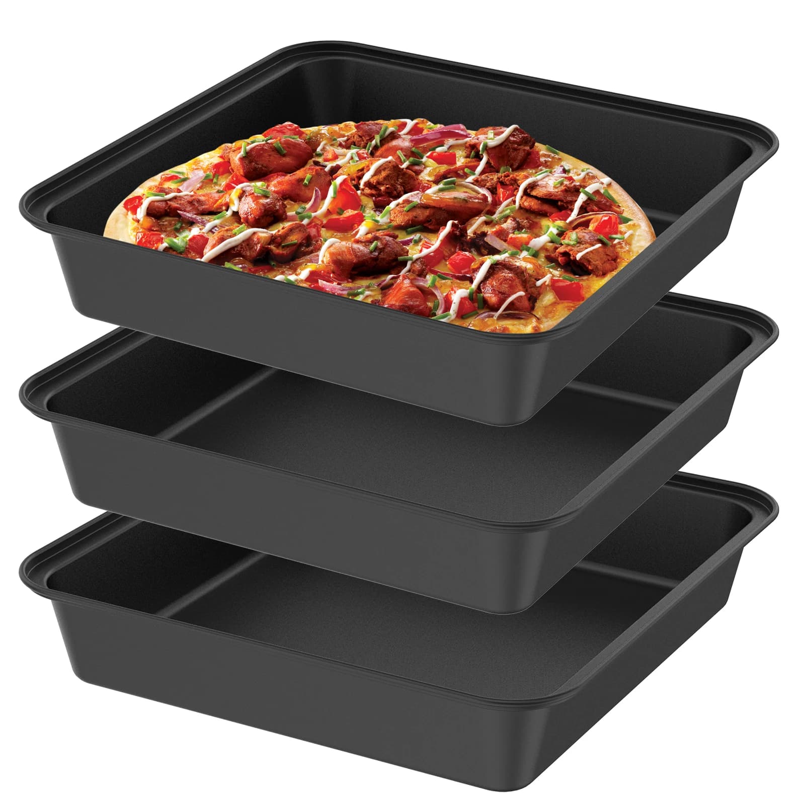 3 Pcs Detroit Style Pizza Pan, Hard Rectangular Deep Pizza Pans Non Stick Sicilian Style Pizza Pan Dish Pre Seasoned Bakeware