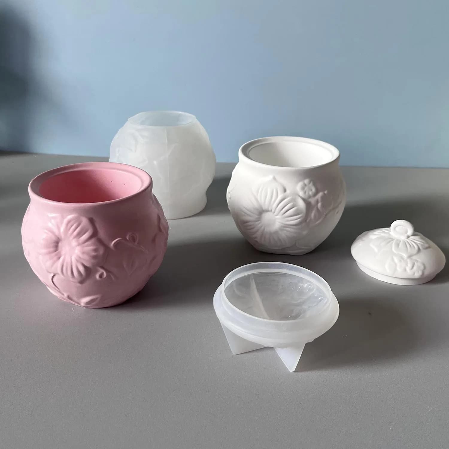 Embossed Pattern Jar Silicone Mold Flower Pattern Jar Candle Cup Storage Jar Gypsum Glue Mould