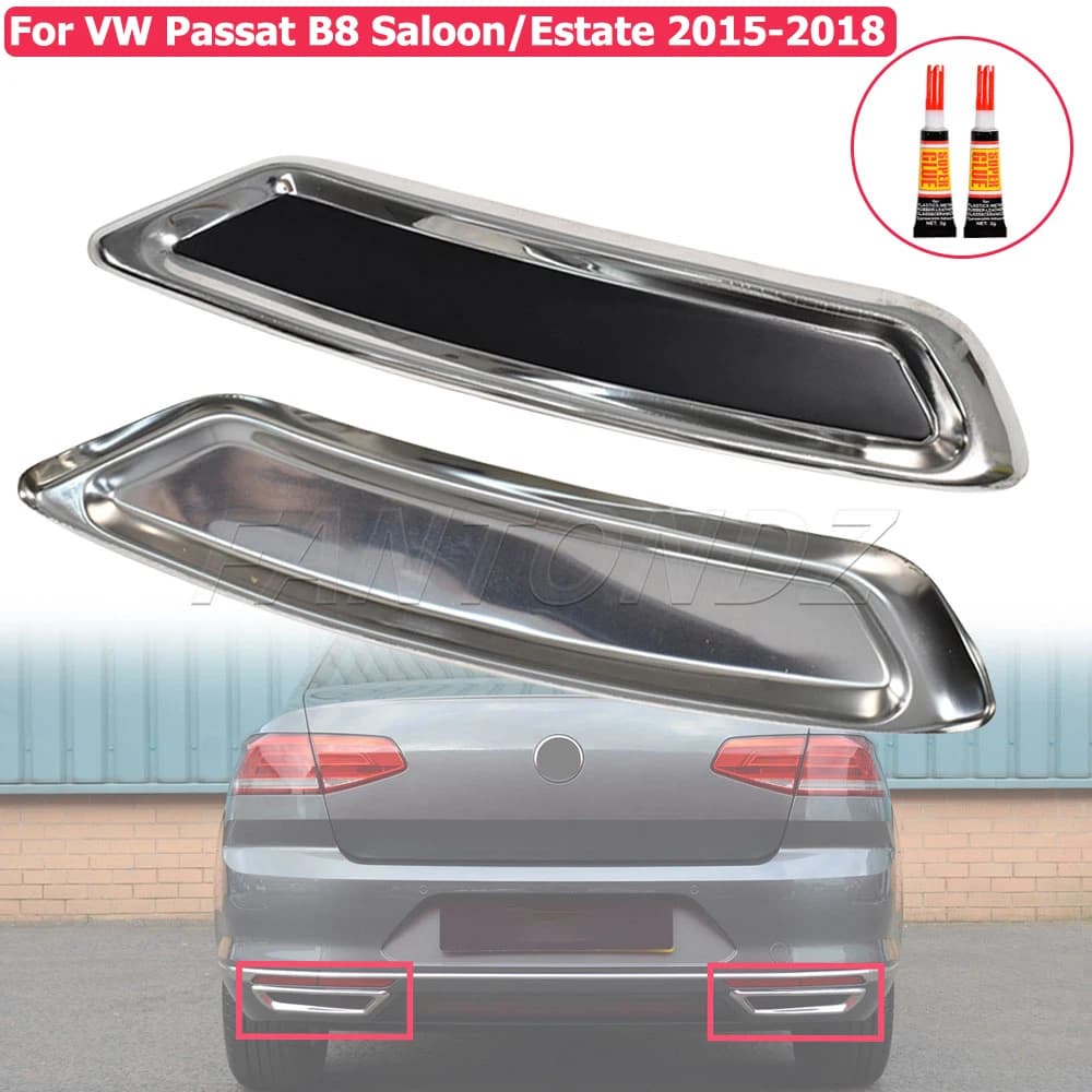 For PASSAT B8 SALOON/ESTATE Stainless Steel Chrome Exhaust Deflector Frame 2 Pieces (2015-2018)