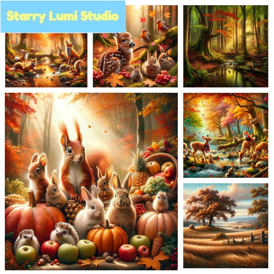 Diamond Painting 5D Fai da Te Cervo Coniglio Scoiattolo Paesaggio Autunnale Foresta Raccolto Ricamo Completo Fatto a Mano Hobby Mosaico Artigianato