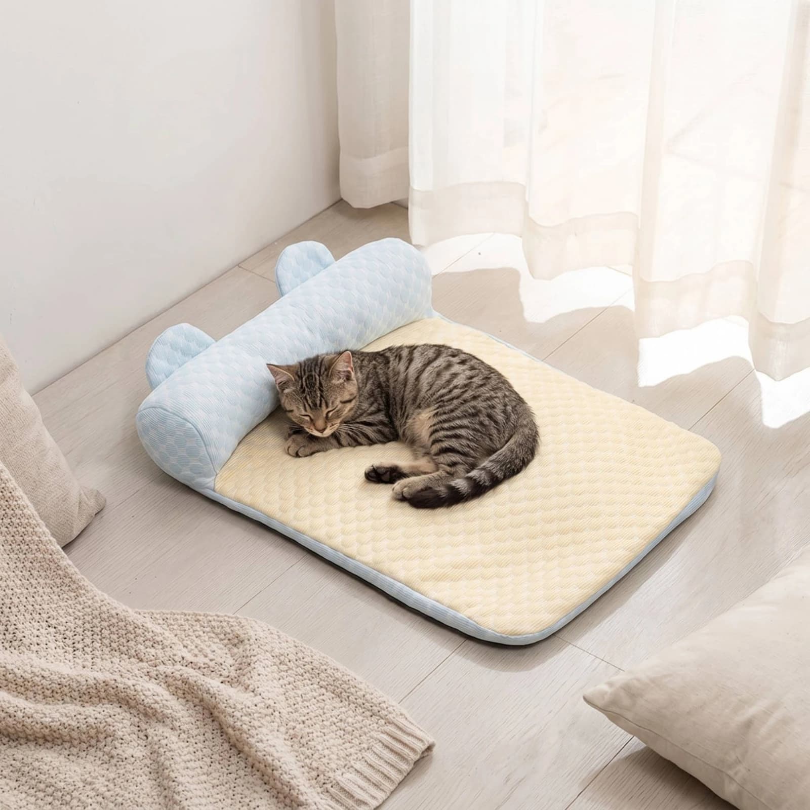 Pet Cooling Bed with Headrest Breathable Washable Pet Mat Quilted Dog Bed Lightweight Pad Long-Lasting for Dogs, Warm Weather