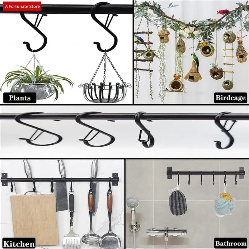 96 pieces S hooks for hanging - S-shaped hooks for kitchen utensils and dressing rod - Black S hooks for hanging plants, Pots-A78G