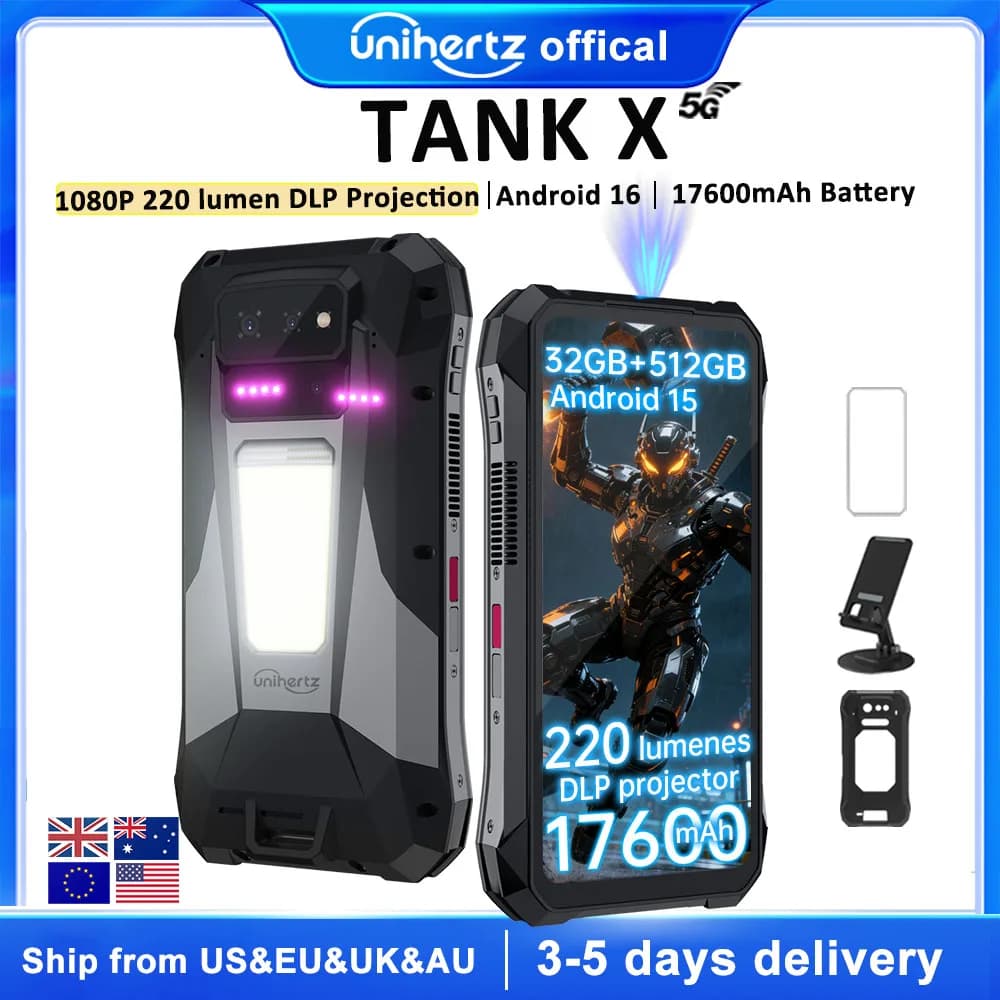 EU US shipment Unihertz by 8849 TANK X Rugged Smartphone 5G Android 15 Built-in 1080P 220 lumen DLP Projection 17600mah 32 512GB