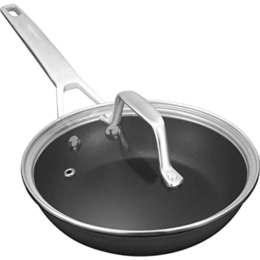 Padella piccola da 8 pollici con coperchio, antiaderente per omelette, senza PFOA, non tossica, resistente ai graffi, per gas ed elettrica