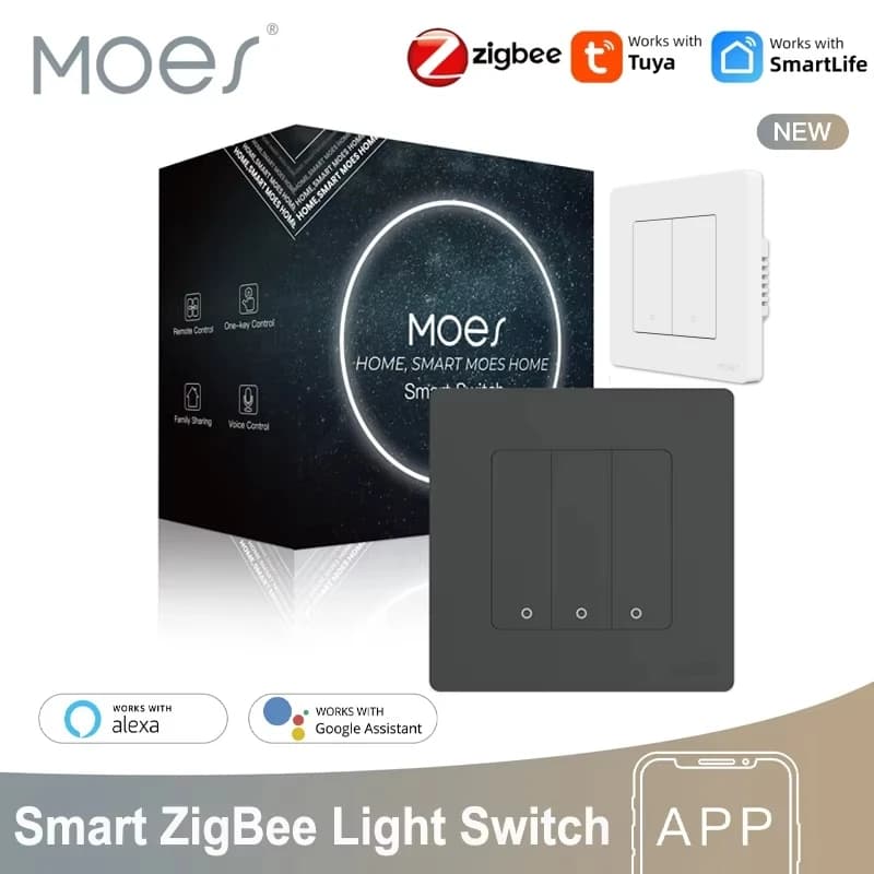 Interruttore Intelligente MOES Star Ring Tuya ZigBee3.0, Funzione Timer, Compatibile con Alexa e Google Home, Funziona con Filo Fase e Neutro
