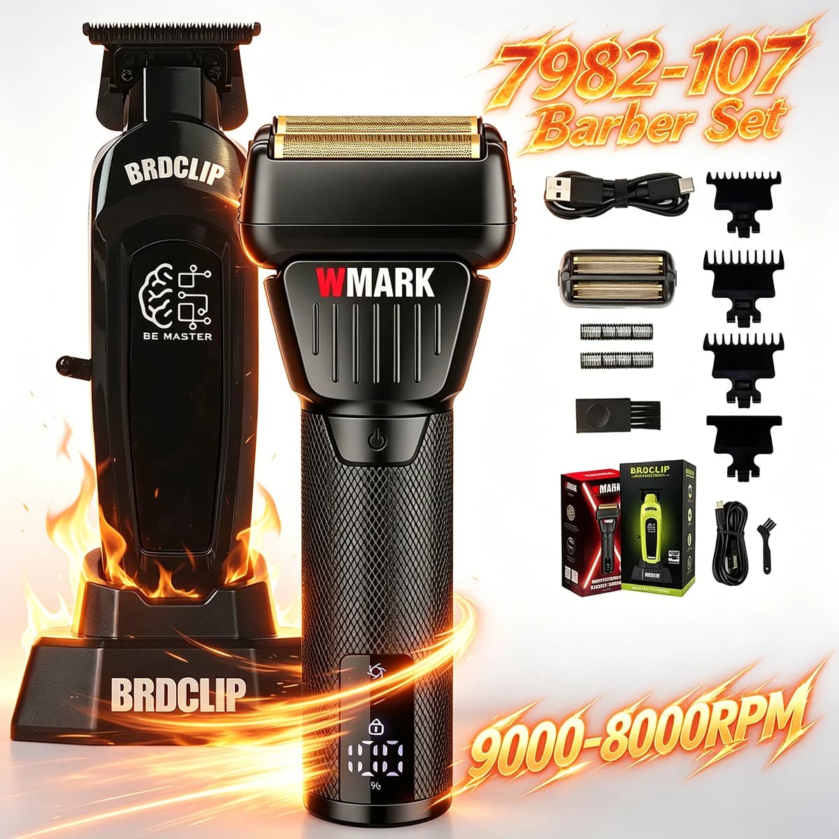 Professional Electric Haircut Set WMARK 9000 RPM Razor Barber Set 8000 RPM Adjustable DLC Blade 0 Space