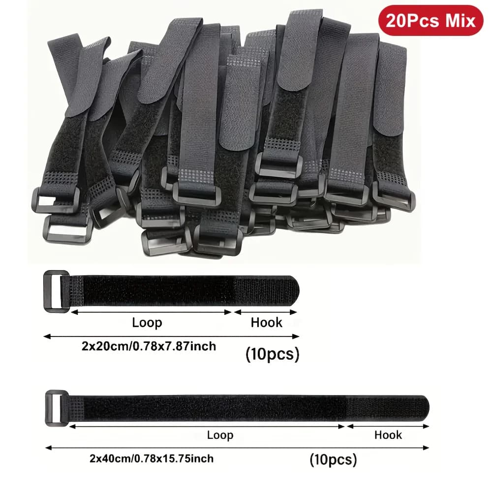 Black Reusable Nylon Hook and Loop Cable Ties Adjustable Wire Cinch Straps Fastener For Cord Management Organizer