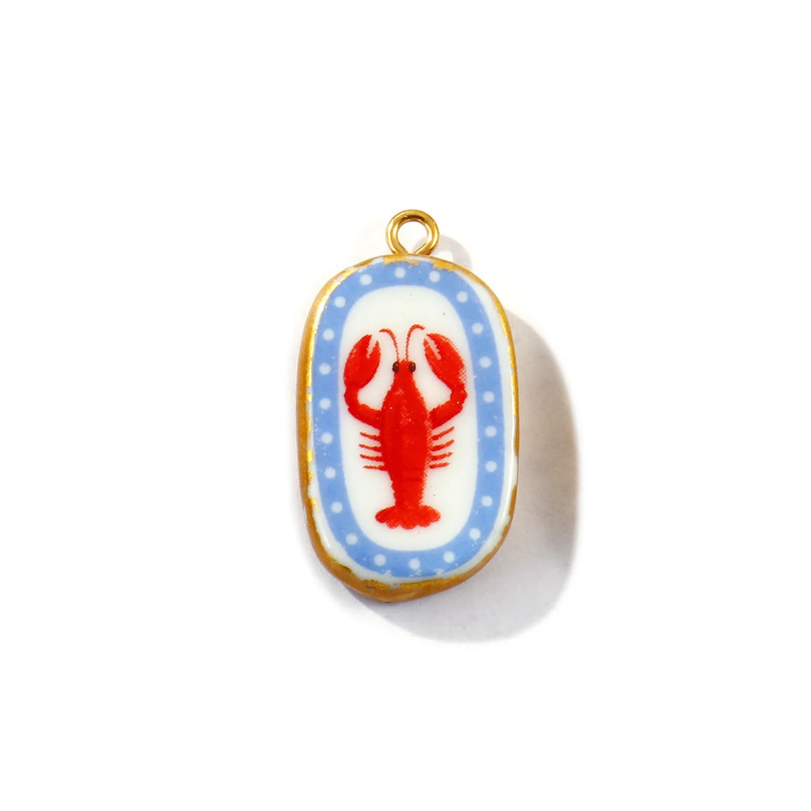 Ciondolo in Ceramica a Forma di Aragosta e Limone - Impermeabile in Acciaio Inossidabile Placcato Oro - Charm per Collana Fatto a Mano 3x1,6cm