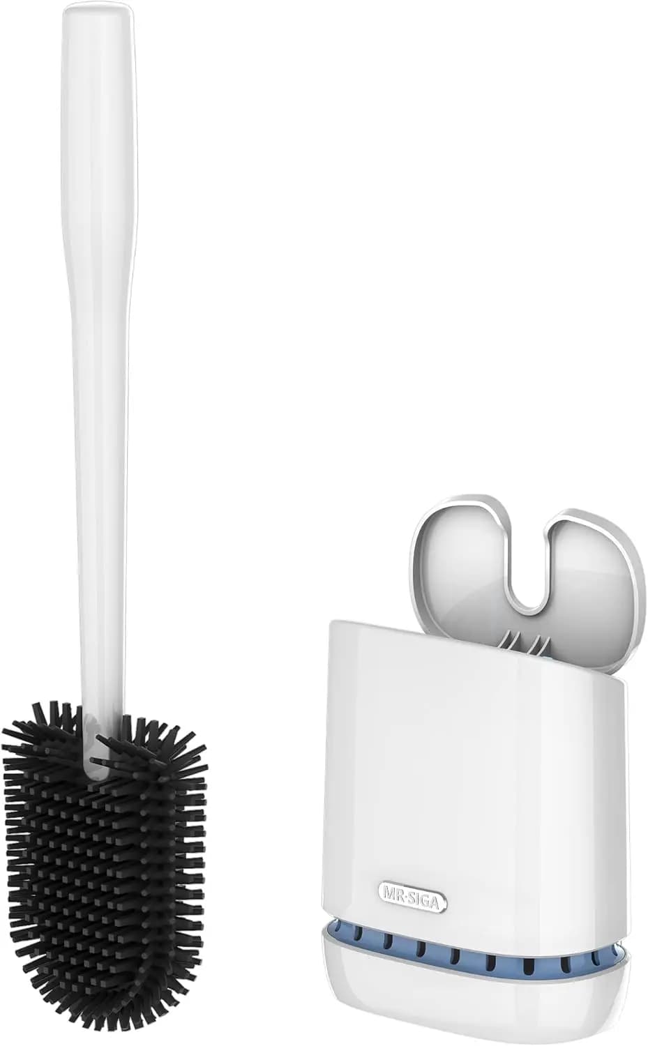Set di spazzole e supporti per WC resistenti, montaggio a parete, setole flessibili, bianco, 1 confezione