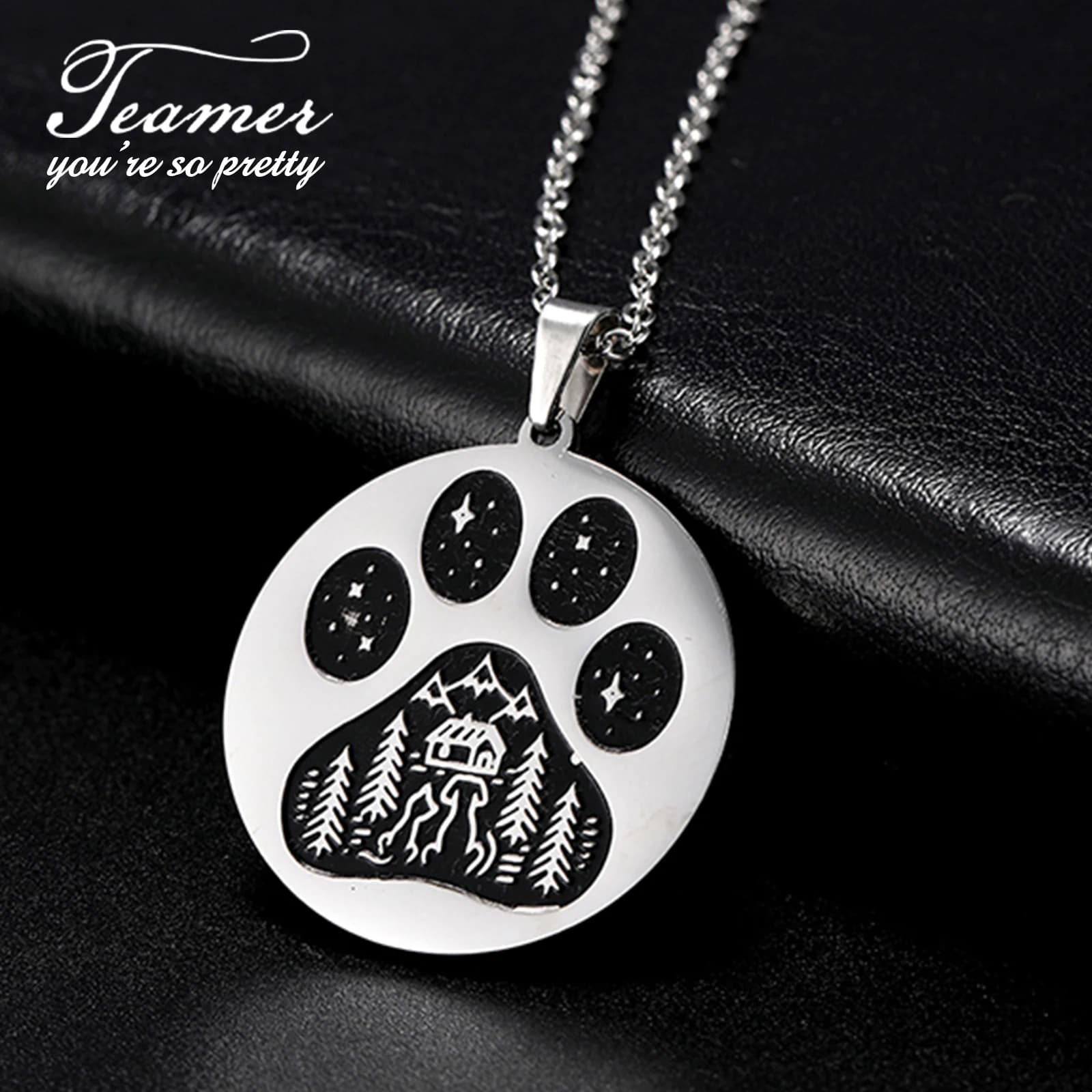 Teamer Cute Dog Cat Wolf Paw Claw collana in acciaio inossidabile Moon Star Tree Animal Round Pendant Neck Chain for Women Jewelry Gift