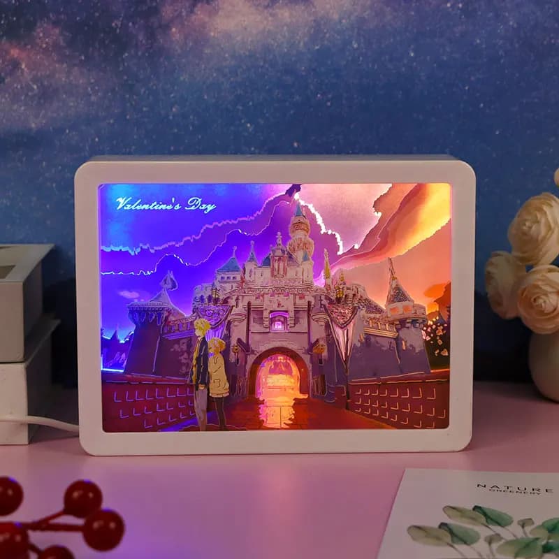3D Paper Picture Frame DIY Paper Craft 3D Shadow Box Frame Paper Cutting Mood Light Decorative Box with Light Box for Kids Room