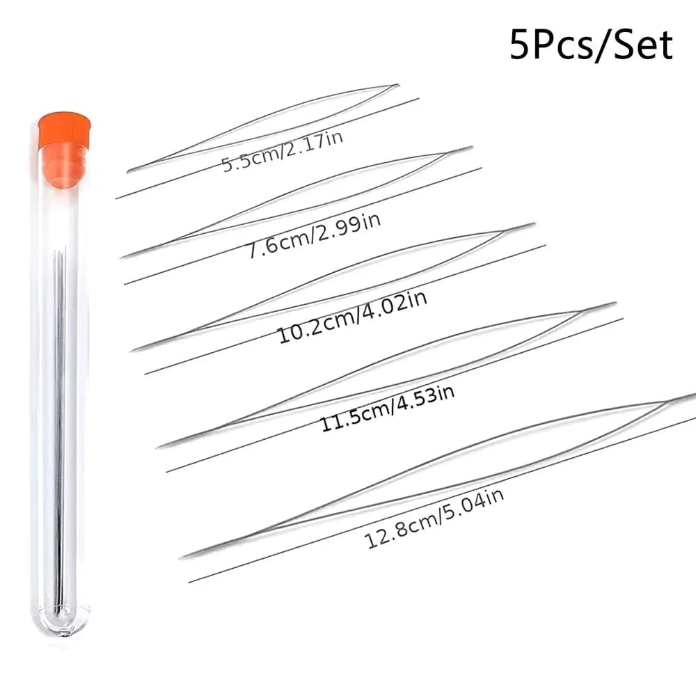 5Pcs/Set Durable DIY Seed Beads Needle Collapsible Stainless Steel Beading Pins Open Curved Threading Pins Making Supplies