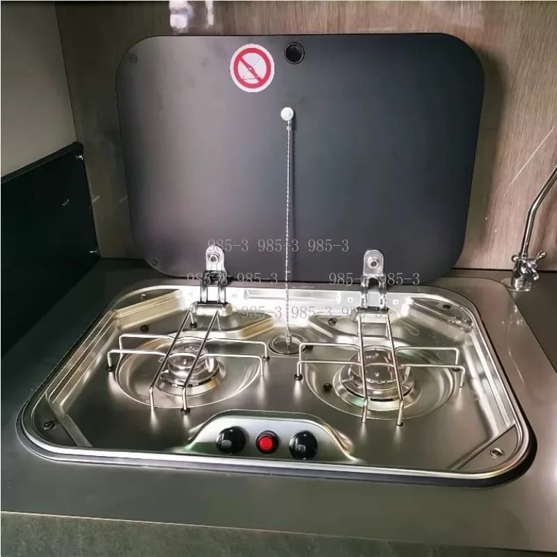 Fornello a Gas Doppio per Esterni, 2×1.35KW in Acciaio Inox con Copertura in Vetro per Campeggio