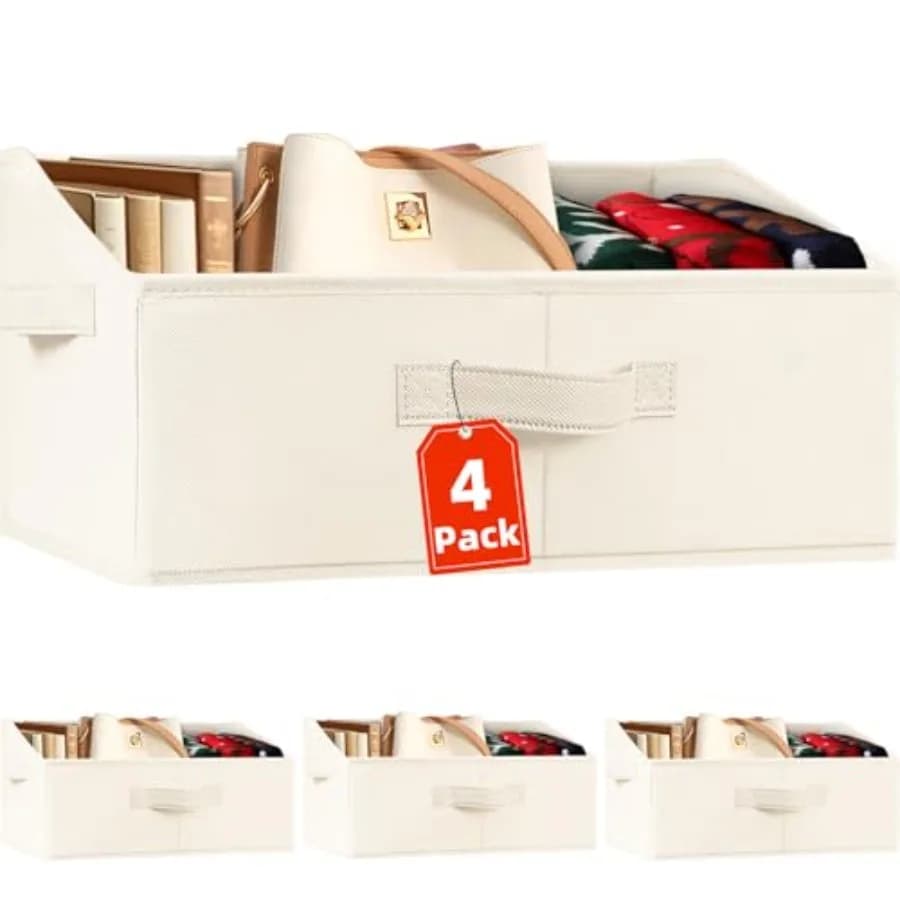 Set di 4 Contenitori Organizzatori per Armadio - Organizzatore Grande per Scaffali con Maniglie - Cesto in Tessuto Trapezoidale per Organizzazione e Conservazione Domestica
