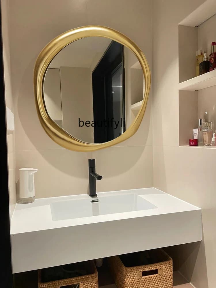 Asmt56 Specchio da parete per lavabo semplice francese Specchio da bagno intelligente antiappannamento Specchio da bagno irregolare a forma speciale