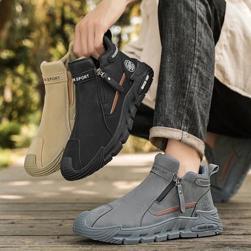 Men's Casual Zipper Closed Short Boots Sport Outdoor Hiking Trendy Fashion Street Comfortable Barefoot Wide Toes Walking Shoes