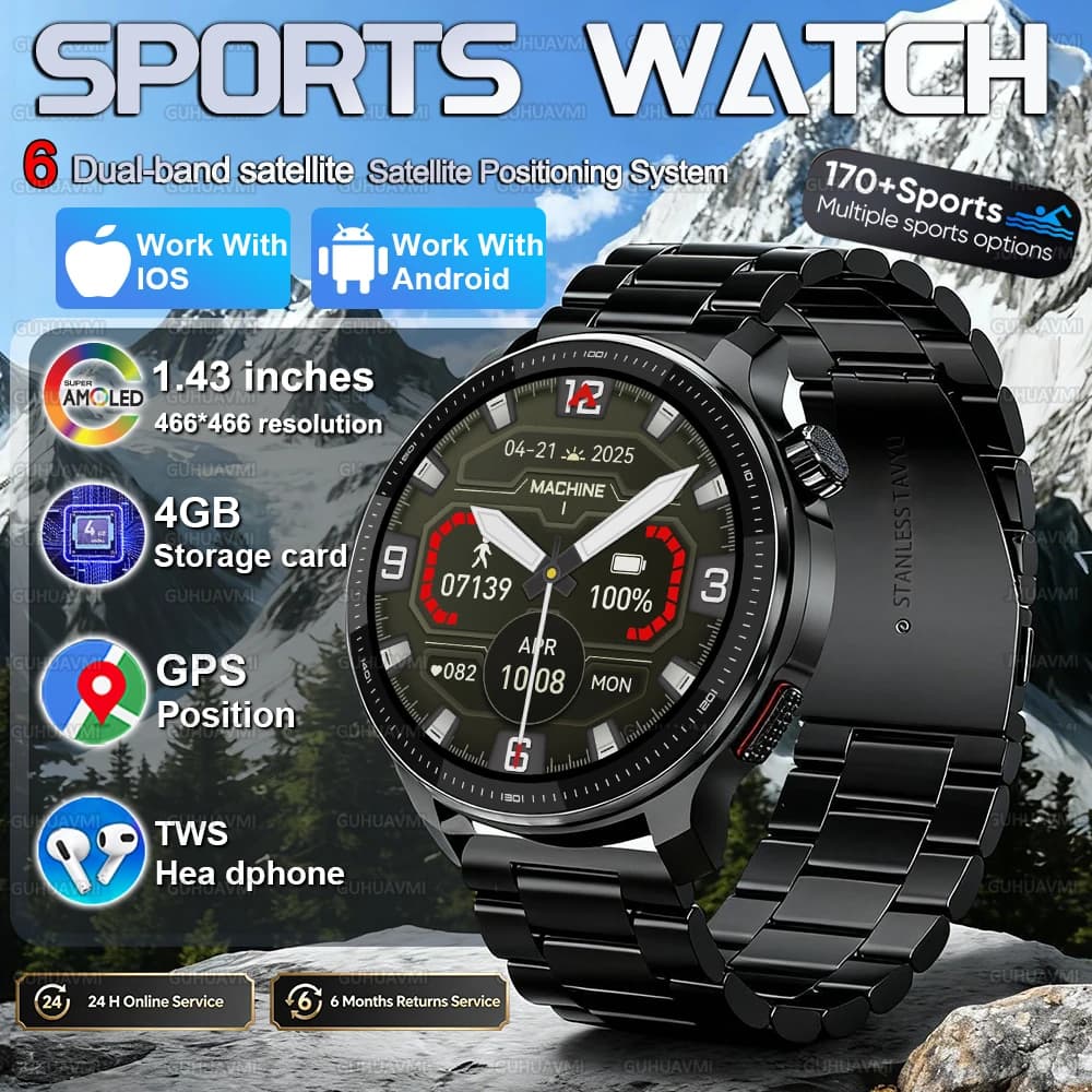 2026 New outdoor Ultra Smart Bracelet Men 4GB Memory GPS offline maps AMOLED HD Screen TWS Bluetooth call Heart Rate Smart watch