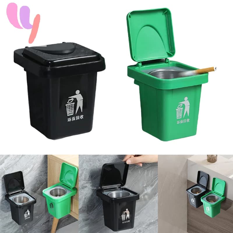 Posacenere da bagno in acciaio inossidabile; Pattumiera a parete con coperchio, tacca anti-mosca inclusa