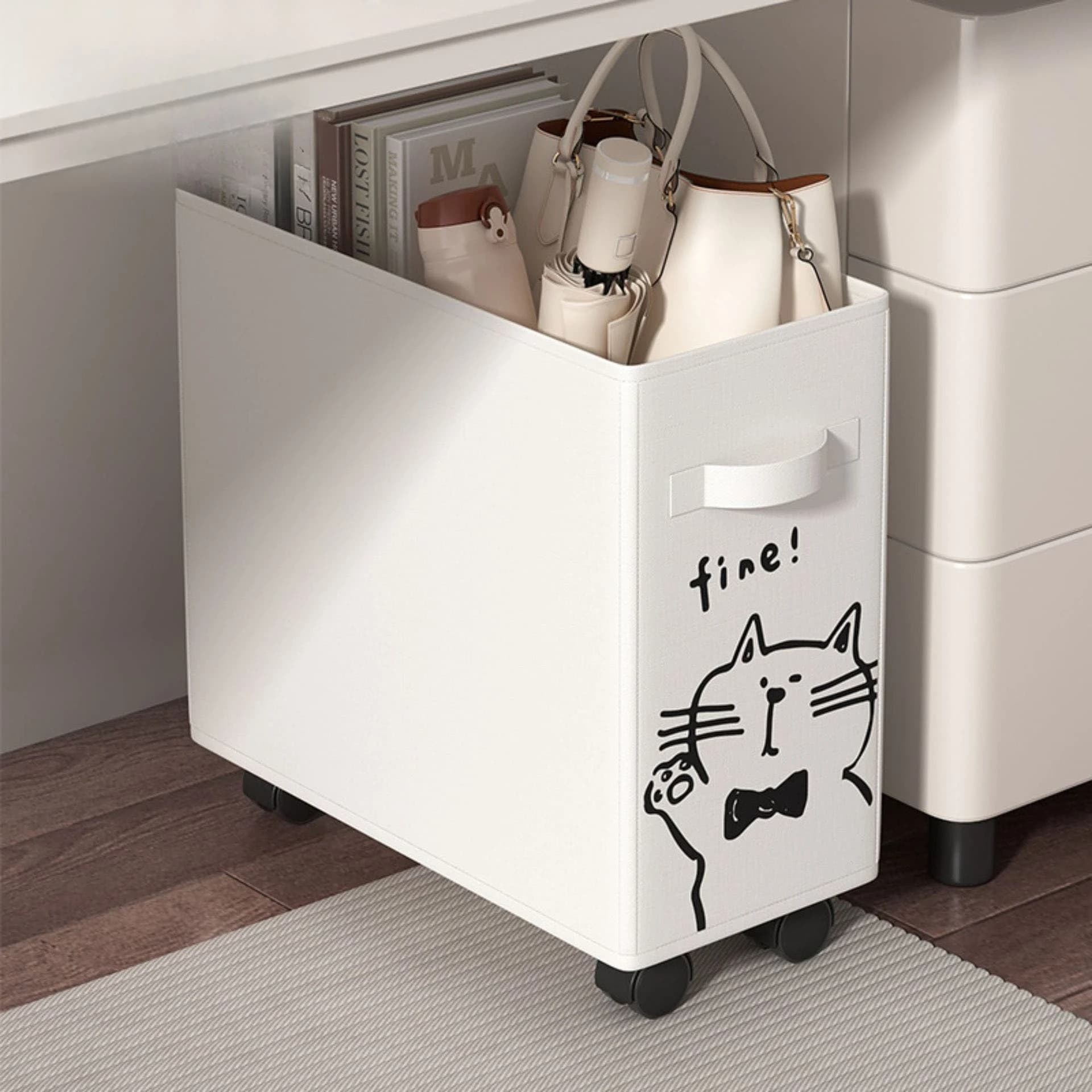 Cestino aperto sotto il carrello portaoggetti da scrivania con ruote per dormitorio da ufficio Organizzatore mobile con rotelle per forniture e borse da scrivania