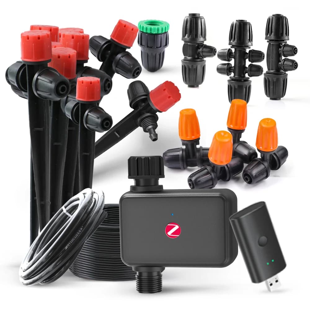 Sistema di irrigazione a goccia intelligente da giardino Tubo principale da 16 mm Blocco a 1/2/4 vie Collegamento Kit di irrigazione per tubo flessibile da 1/4 "per patio
