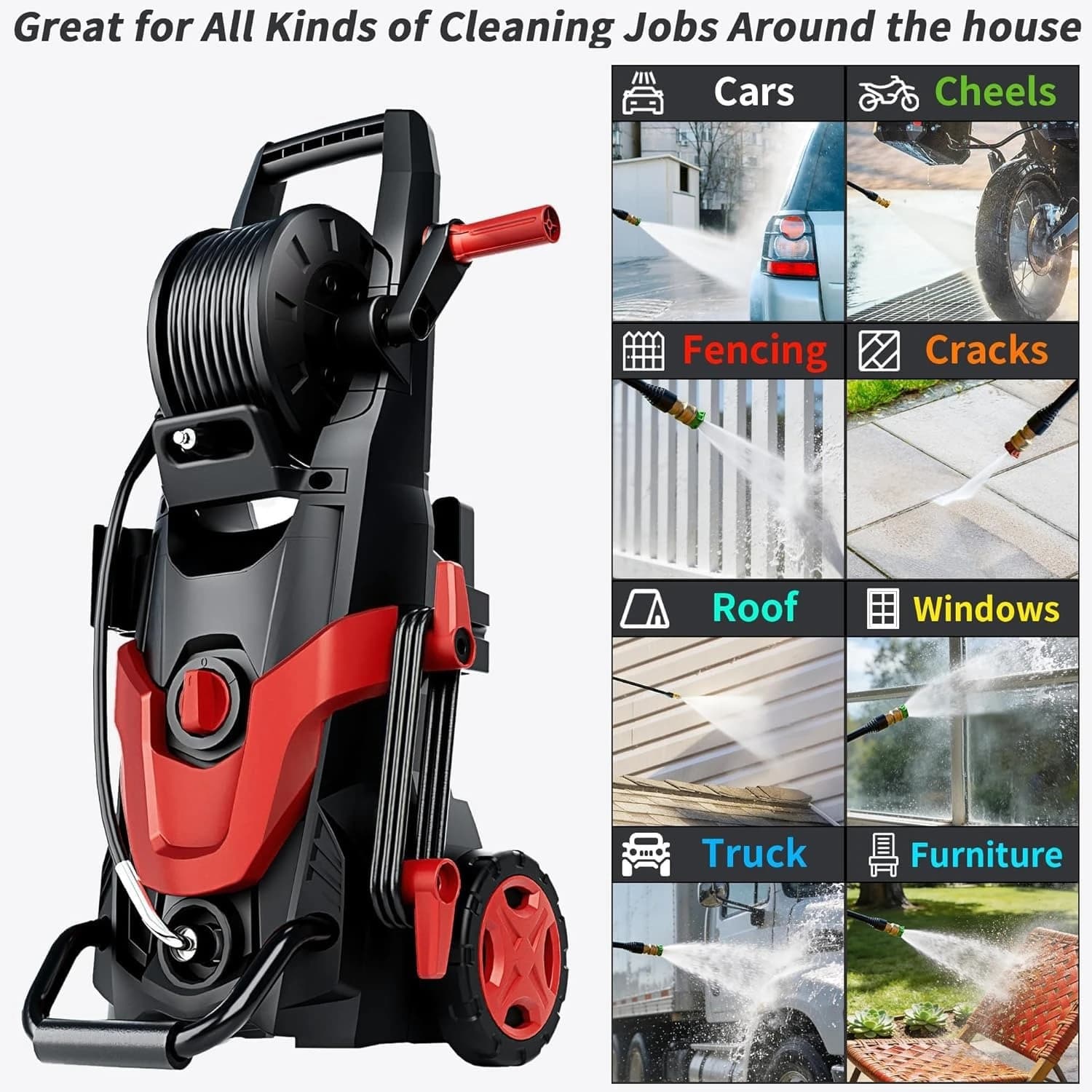 4800PSI Pressure Power Washer, 4 Quick Connect Nozzles, Inlet Hose, Filter & 500ml Soap Tank, Custom