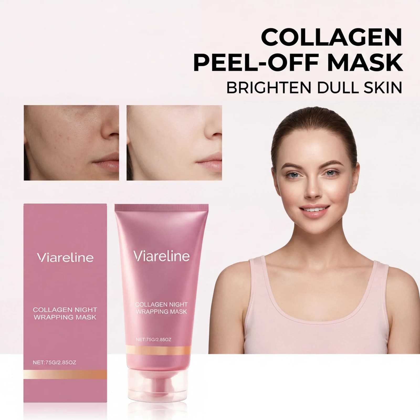Collagen Night Wrapping Mask Peel Off Mask Deep Hydrating Firming Brightening Pore Care Skin Elasticity Overnight Care 75g