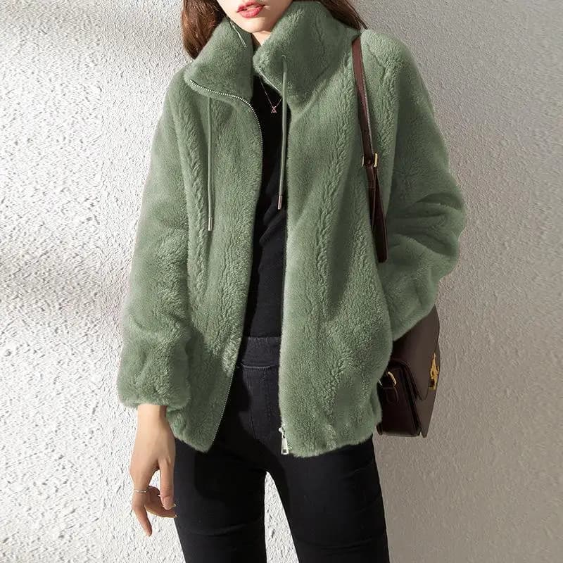 Women's Thickened Fleece Jacket Double-sided Velvet Collar Stand-up Winter Sweatshirt Open Cardigan Zipper Fleece Women's Coat