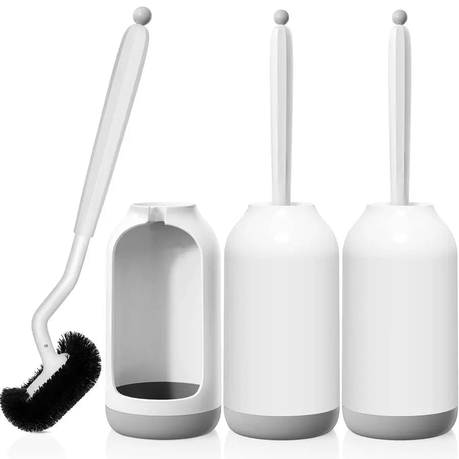 Set di 3 Spazzole per WC con Supporto, per Pulizia Profonda del Bagno, con Setole Curve per Angoli Difficili