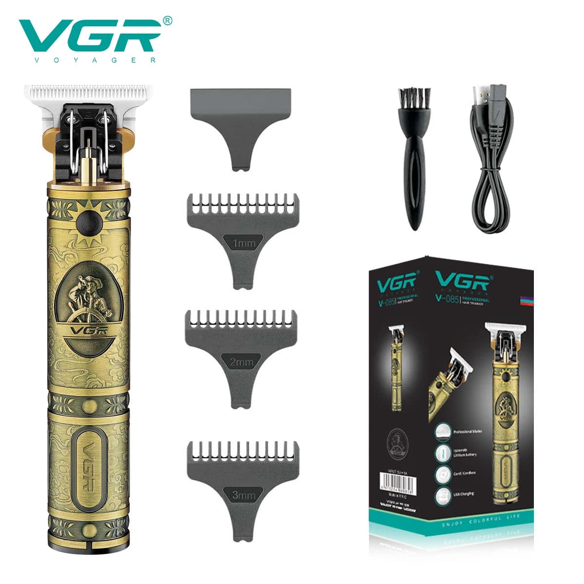 VGR 085 professional haircut rechargeable personal care Vintage engraving scissors T9 Trimmer USB reduction barber VGR