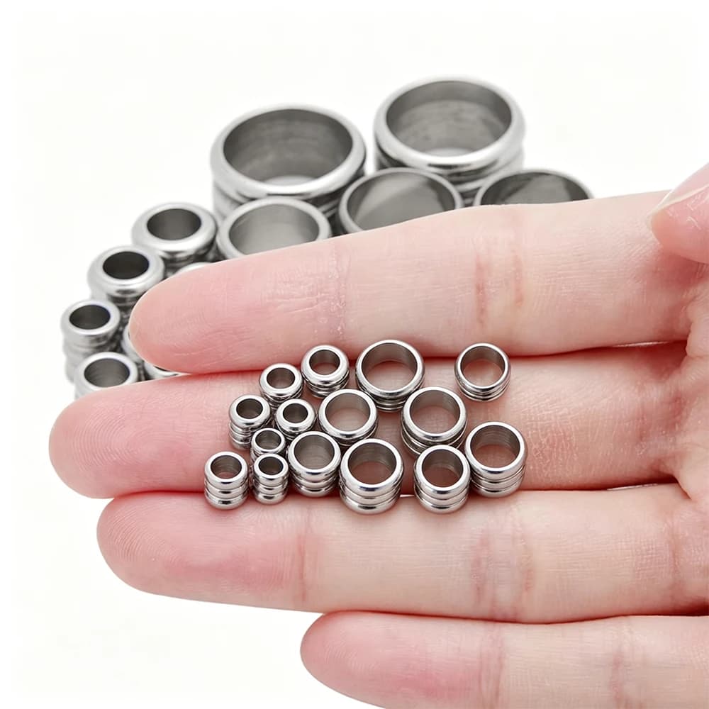 20pcs Multiple Size Stainless Steel Spacer Beads Big Hole DIY Charm Necklace Bracelet Jewelry Making Wholesale