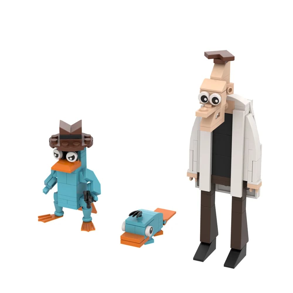 MOC Phineas e Ferb Building Blocks Modello Perry l'Ornitorinco Dr. Heinz Doofenshmirtz Figura Mattoni Assemblaggio Giocattoli Per Bambini Regali FAI DA TE