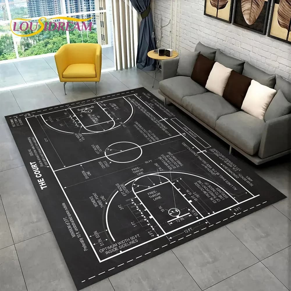 Tappeto per cartoni animati 3D Basket Cour grande, tappeto per soggiorno, camera da letto, divano, sala giochi, zerbino, tappetino antiscivolo per bambini