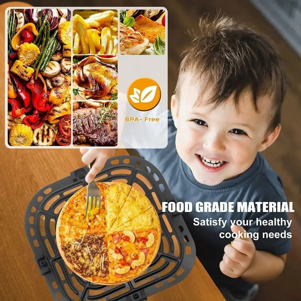 Rack Parts Square Air Fryer Grill Pan Round Non-Stick Air Fryer Mat Black Food Grade Crisper Basket Replacement Tray