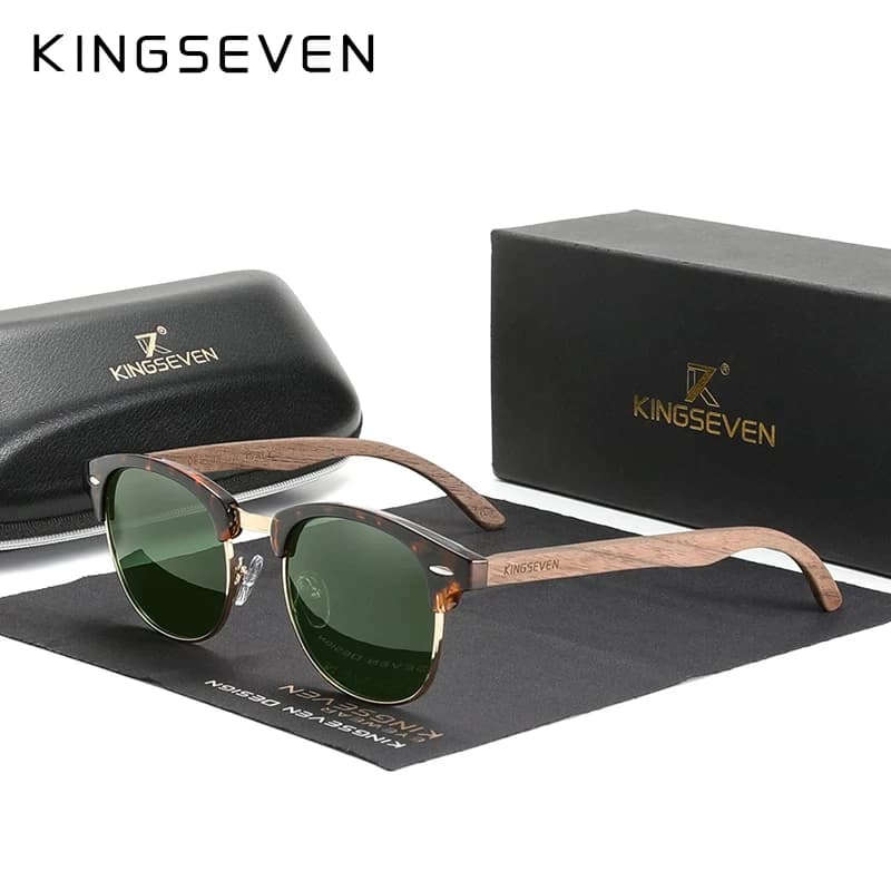 KINGSEVEN Men Polarized Walnut Wooden Sunglasses For Anti-reflection Glasses UV400 Eye Protection Retro Eyewear Women Accessory