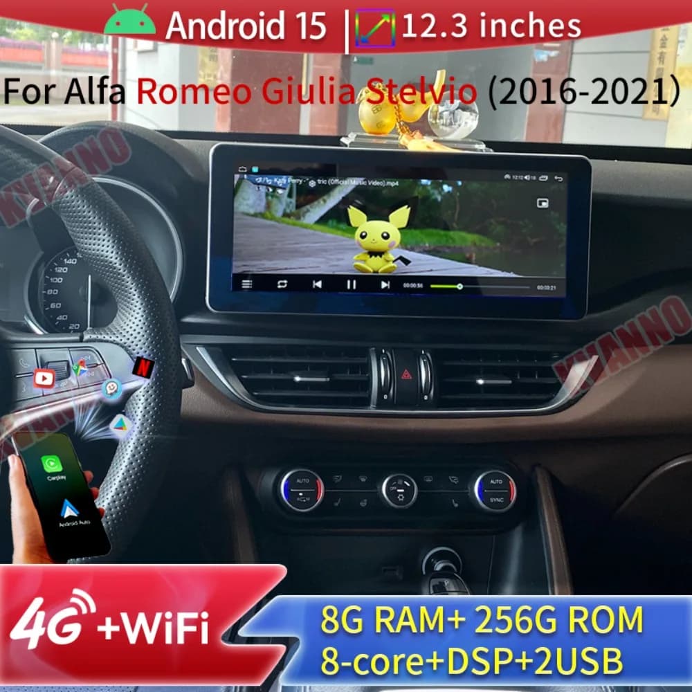 12.3-inch 2Din Android Car Multimedia Player Wireless Carplay Screen for Alfa Romeo Giulia Stelvio 2016-2021 BT GPS Navigation
